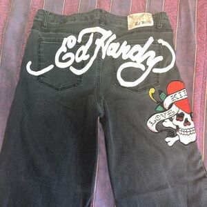 Ed Hardy Black Straight leg Jeans with Graphic Skull
